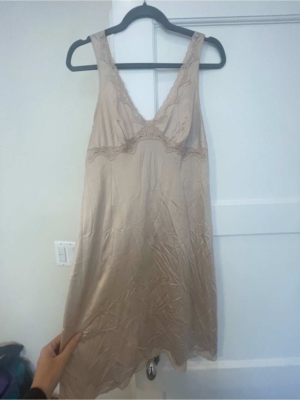 Silky Lace-Trim Slip Dress in Champagne